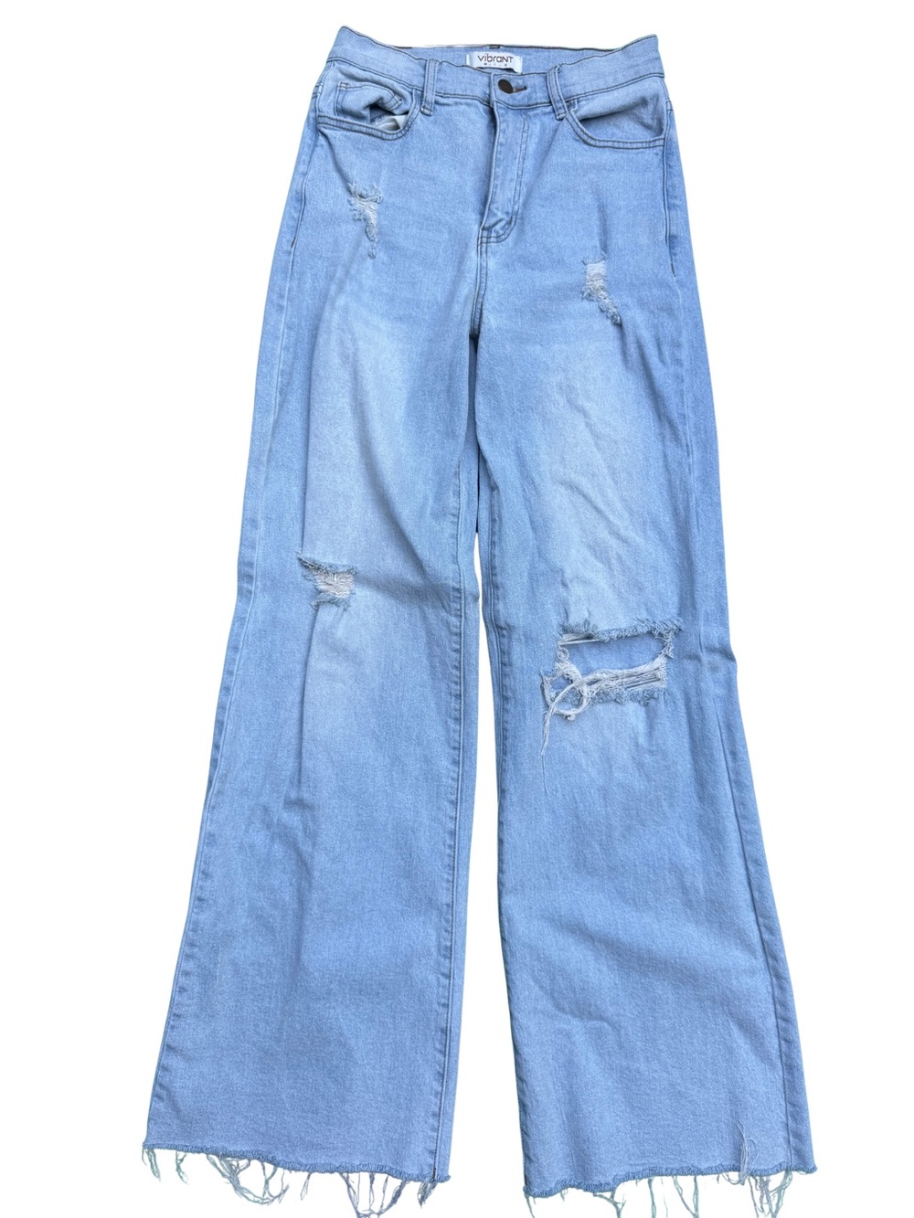 Vibrant Juniors Size 5 Light Wash Distressed High Rise Wide Leg Jeans